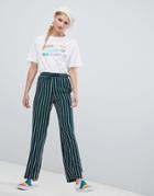 Monki Stripe Wide Leg Pants Tn Green - Green