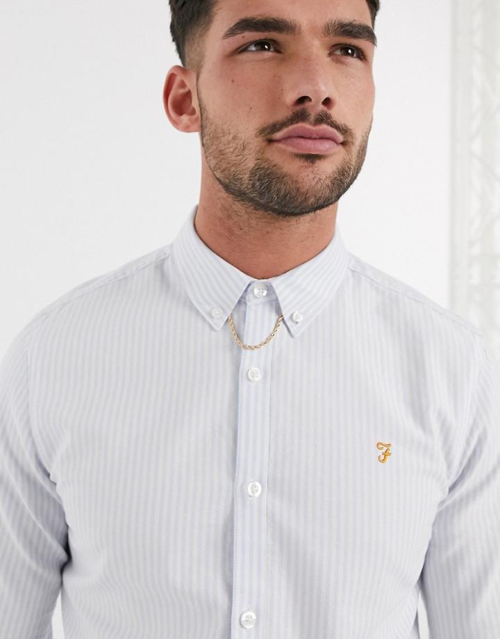 Farah Brewer Striped Shirt In White And Blue