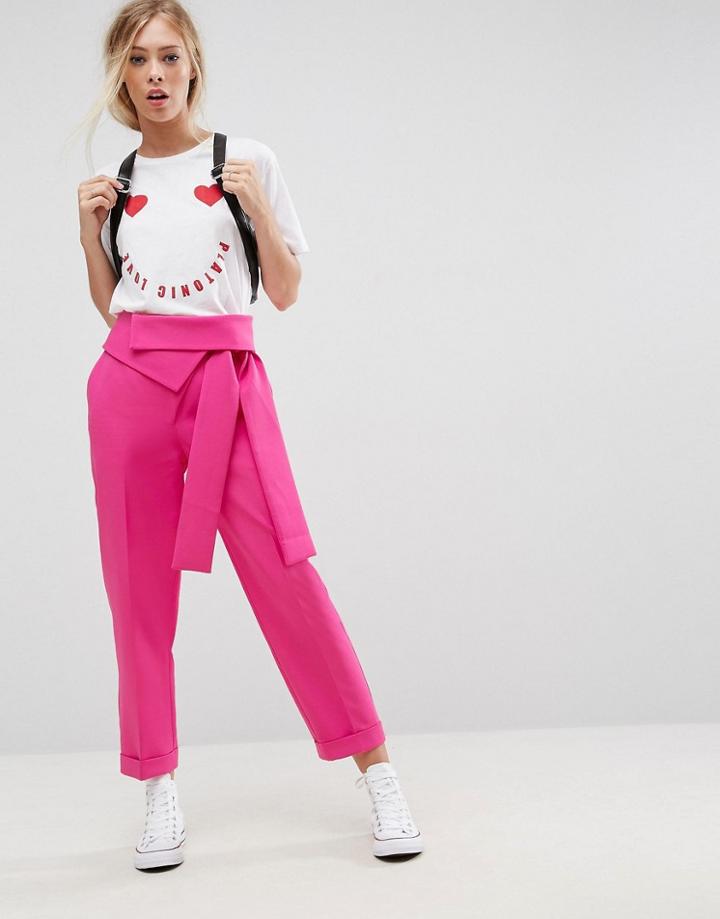 Asos Pant With Origami Waist And Tie Detail - Pink