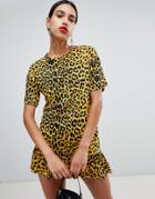 Boohoo Leopard Frill Hem Mini Dress - Multi