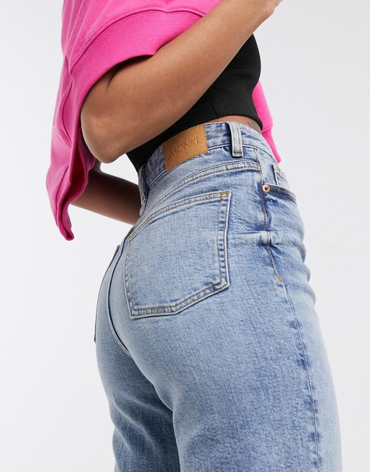 Monki Zami Cotton High Rise Straight Leg Jeans In Vintage Blue - Mblue-blues