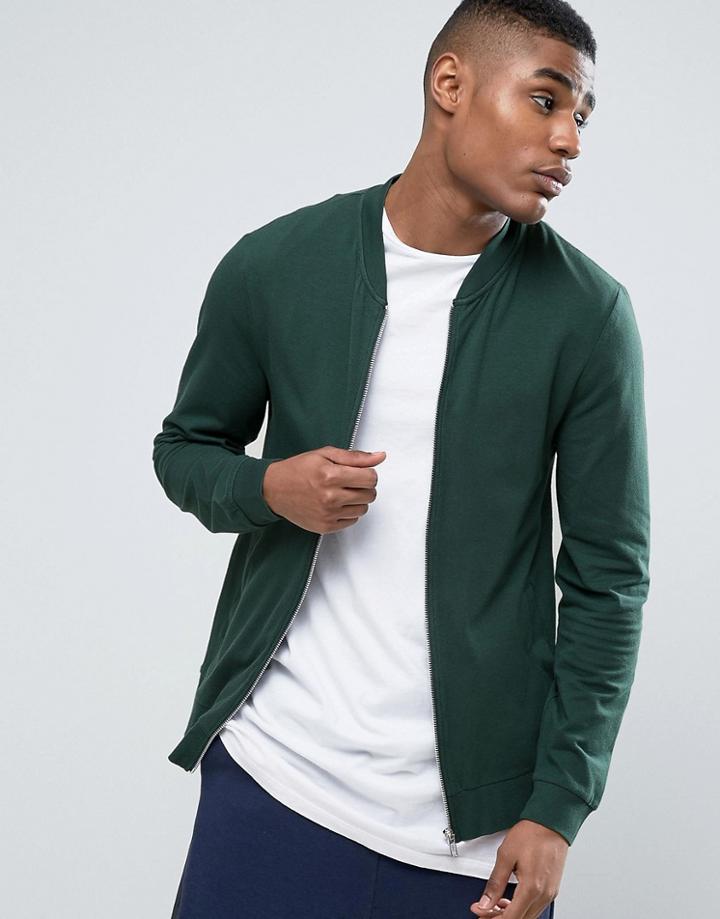Asos Lightweight Muscle Jersey Bomber Jacket In Green - Green
