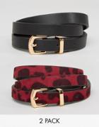 Asos 2 Pack Burgundy Leopard And Plain Waist And Hip Belts - Multi