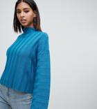 Missguided High Neck Wide Sleeve Sweater In Blue - Blue