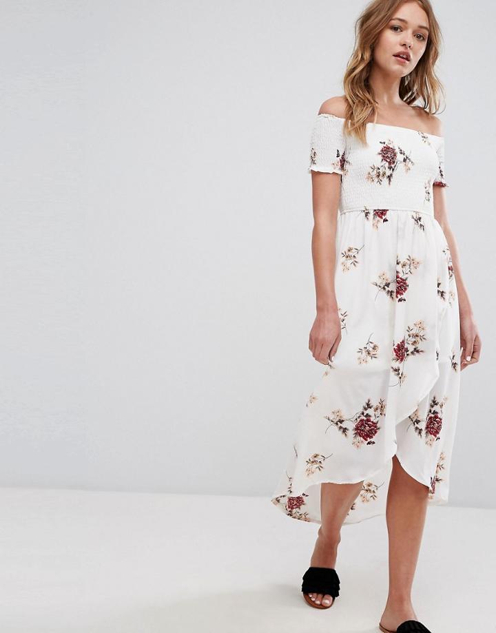 Parisian Off Shoulder Floral Midi Dress - White