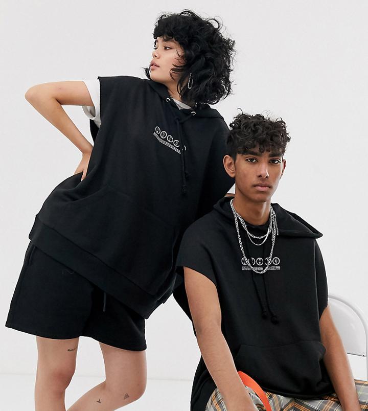 Collusion Unisex Oversized Sleeveless Hoodie With Print-black