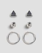 Icon Brand Stud & Hoop Earrings In Silver 3 Pack - Black