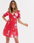 Nobody's Child Button Front Mini Dress In Red Floral