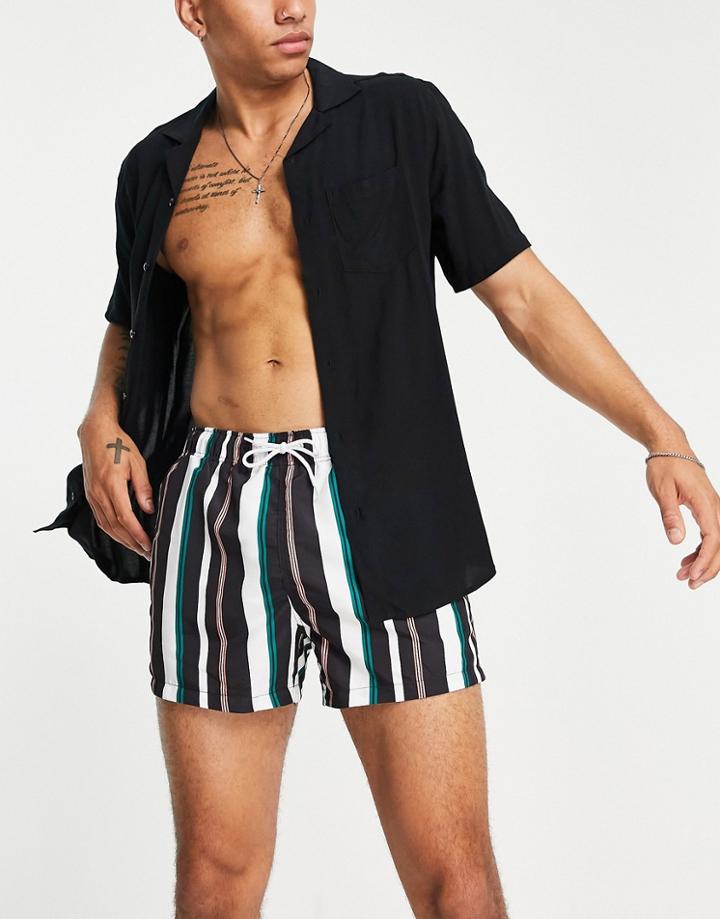 River Island Striped Swim Shorts In Black