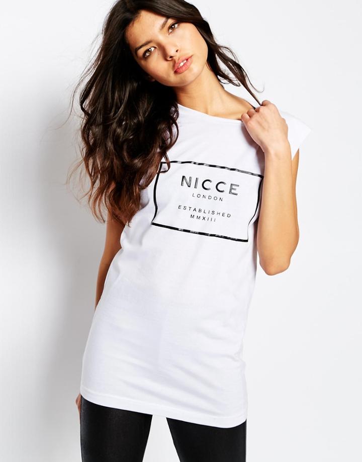 Nicce London Cut Off Sleeve Tank Tank With Open Box Logo - White