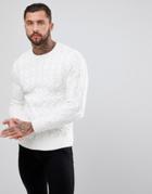 Bershka Chunky Cable Knit Sweater In White - White
