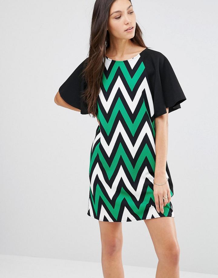 Traffic People Butterfly Kiss Dress In Chevron Print - Green
