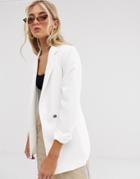 Bershka Blazer With 3/4 Sleeves In White - White