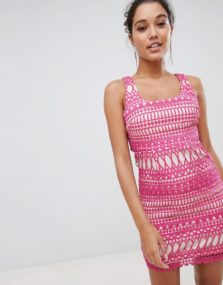 Love Triangle Stripe Detail Lace Midi Dress - Pink