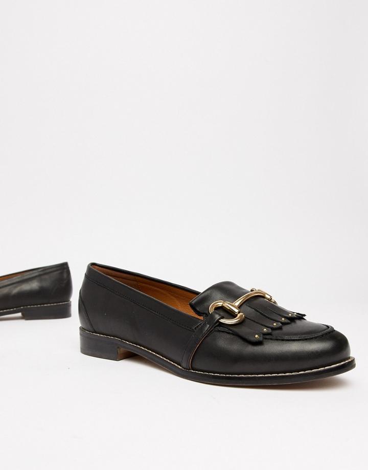 Office Fright Black Leather Fringed Loafers - Black