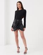 4th & Reckless Drape Sequin Mini Skirt In Black