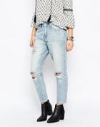 Only Super Soft Boyfriend Jeans With Rips - Light Blue Denim