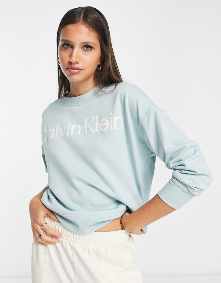 Calvin Klein Performance Logo Long Sleeve Sweatshirt In Green