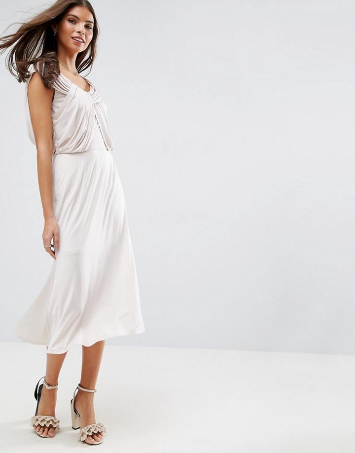 Asos Wedding Slinky Drape Front Midi Dress - Pink