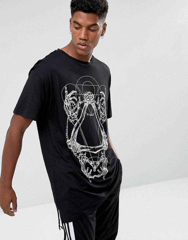New Look Longline T-shirt With Bones Print In Black - Black