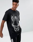 New Look Longline T-shirt With Bones Print In Black - Black