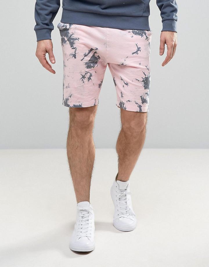 Asos Skinny Jersey Shorts In Tie Dye - Pink