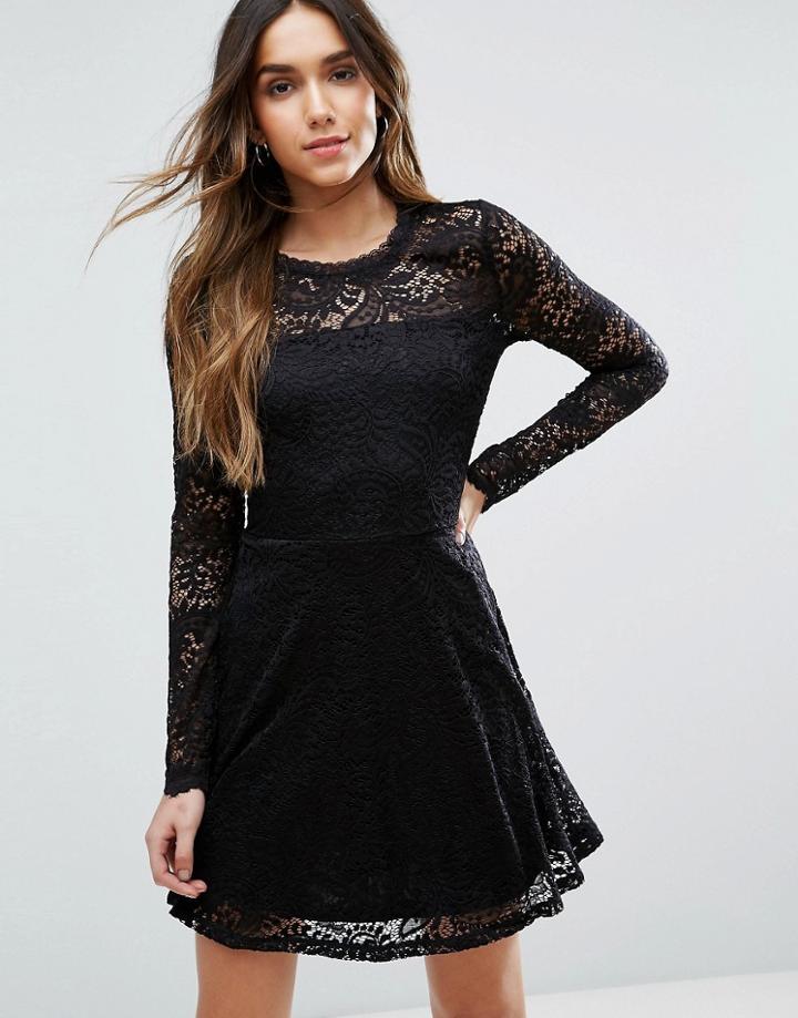 Vero Moda Long Sleeve Lace Dress - Black