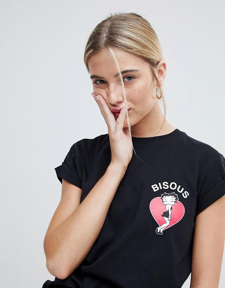 Asos Design T-shirt With Betty Boop Bisous Print - Black
