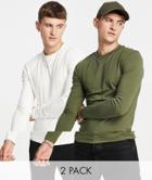 Asos Design 2 Pack Organic Muscle Long Sleeve T-shirt In Multi