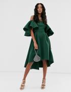 Asos Design Flutter Sleeve Bandeau Midi Prom Dress-green