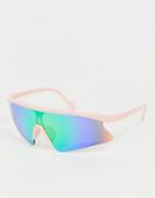Asos Design Pink Wrap Half Frame Sunglasses With Blue Flash Lens - Pink