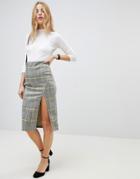 Asos Pencil Skirt With Thigh Split In Check - Multi