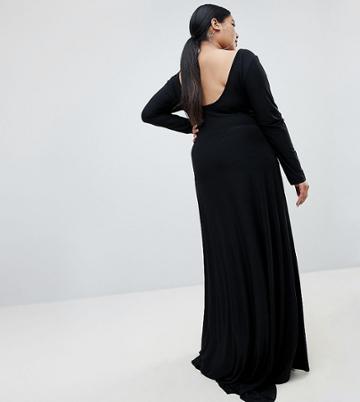 Fashionkilla Plus Open Back Maxi Dress With Thigh Split - Black