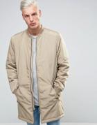 Adpt Longline Bomber Jacket With Two Way Zip - Beige