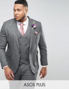 Asos Plus Wedding Skinny Suit Jacket In Woven Texture In Slate Gray - Gray