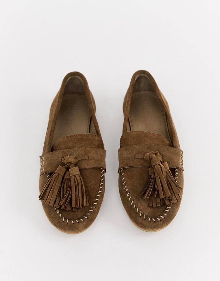 Asos Design Marco Leather Moccasin Flat Shoes - Tan