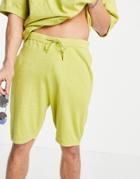 Asos Design Knitted Linen Mix Shorts In Yellow Yarn - Part Of A Set