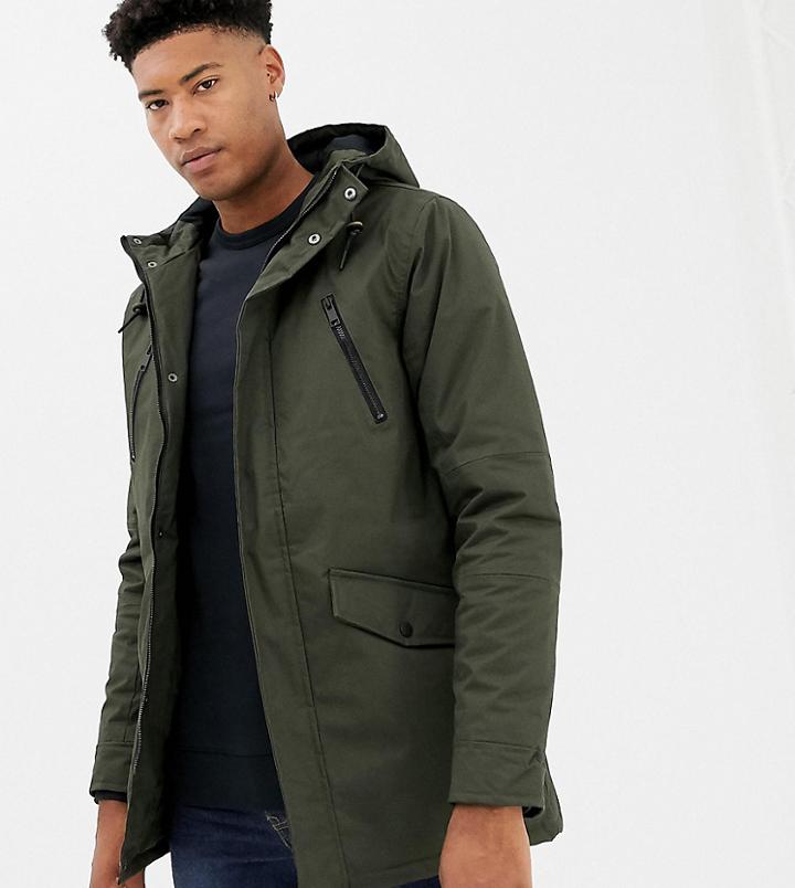 Brave Soul Tall Hooded Bonded Parka-green