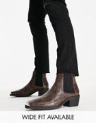 Asos Design Cuban Boot In Faux Snake Print With Toecap In Brown