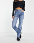 Pull & Bear High Waist 90s Straight Leg Jeans In Blue-blues