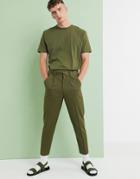 Asos Design Pleated Tapered Crop Smart Pants In Olive Green