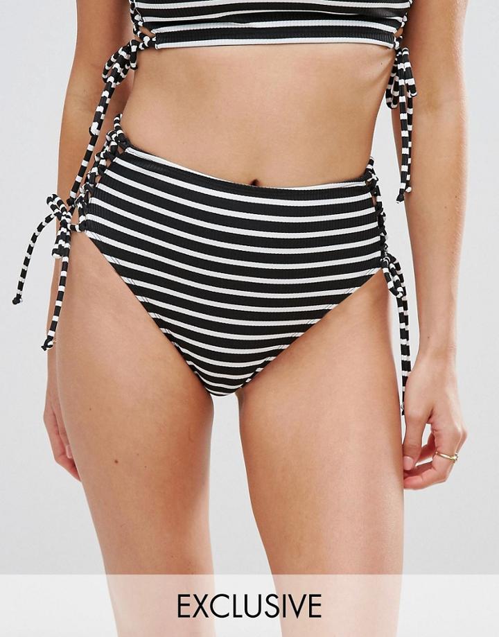Wolf & Whistle Lattice High Waist Bikini Bottom - Black