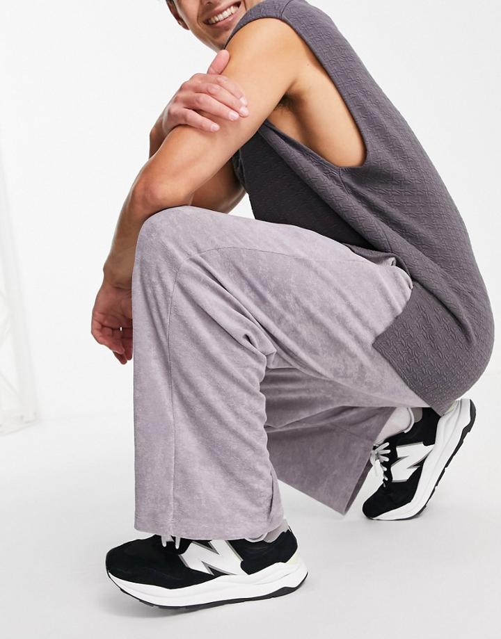 Asos Design Wide Leg Sweatpants In Gray Terry - Part Of A Set-grey
