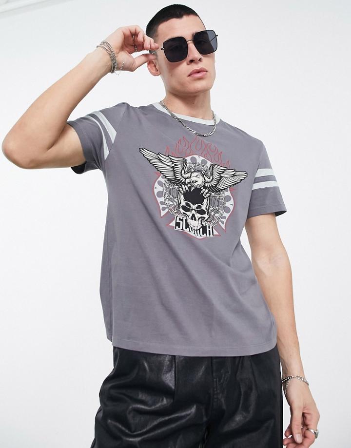 Asos Design Cropped T-shirt In Gray Color Block With Front Print