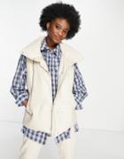 Stradivarius Faux Leather Oversized Vest In Ecru-white