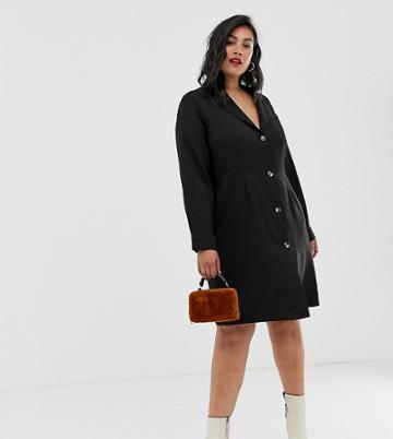 Glamorous Curve Button Front Shift Dress-black
