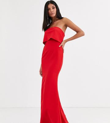 Jarlo Tall Fishtail Maxi Dress With Overlay In Red
