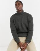 Topman Waffle Roll Neck Sweater In Charcoal Gray-grey