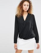 Daisy Street Blouse With Wrap Front - Black
