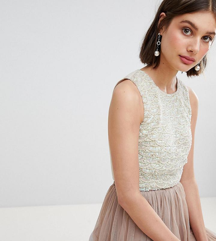 Lace & Beads Mermaid Embellishment Cropped Top - Multi